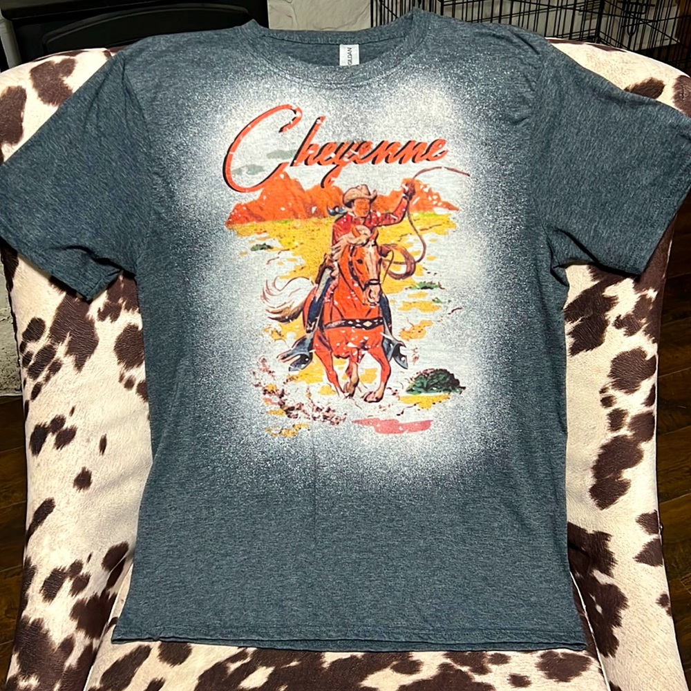 Women’s Large Western Graphic Tee, Bleached/Distressed, worn once, unisex fit